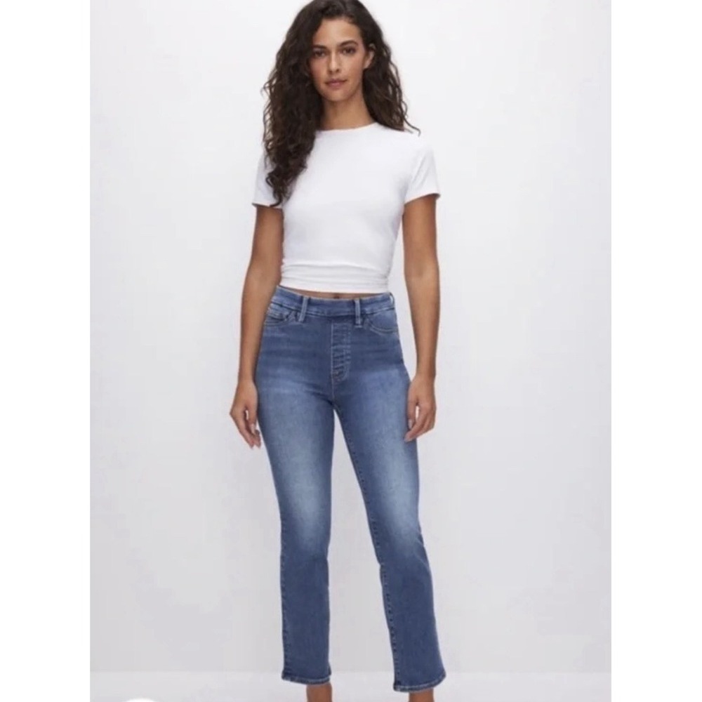 Good American Power Stretch Pull-On Straight Jeans XL Blue Good Legs Denim Pants